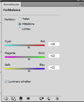 Der Dialog Farbbalance mit aktivierter "Luminanz erhalten"-Option